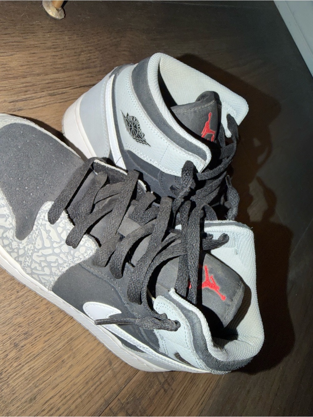 Jordan Mid-Top Sneakers in Black, Grey & Red